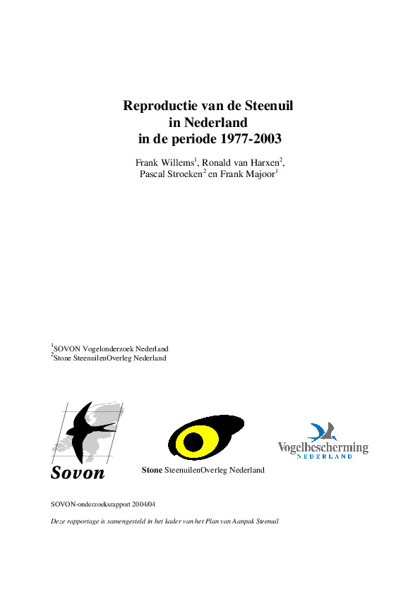 Omslag Reproductie van de Steenuil in Nederland in de periode 1977-2003