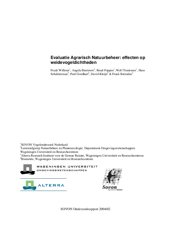 Omslag Evaluatie Agrarisch Natuurbeheer: Effecten op weidevogeldichtheden