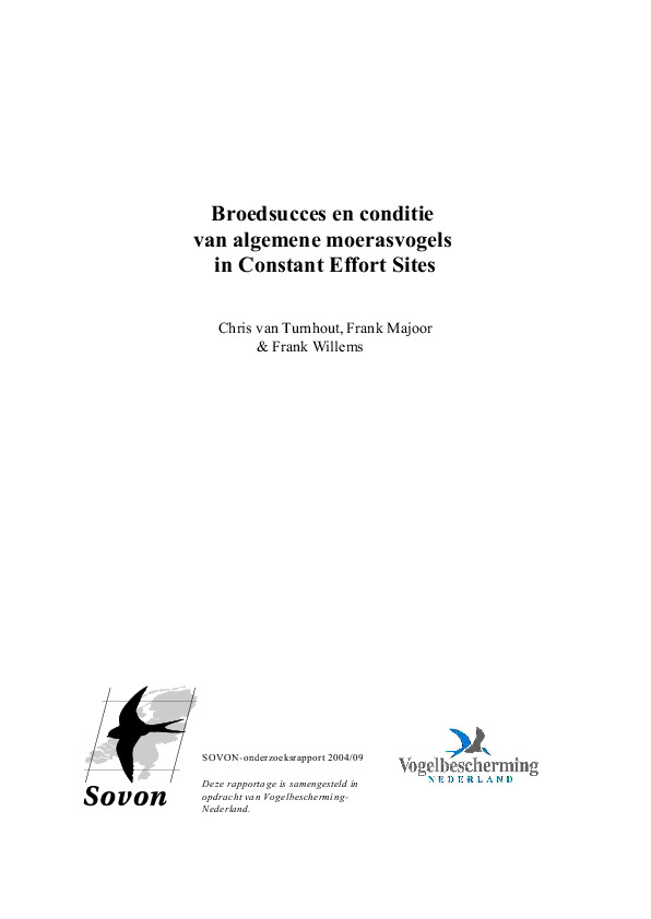 Omslag Broedsucces en conditie van algemene moerasvogels in Constant Effort Sites