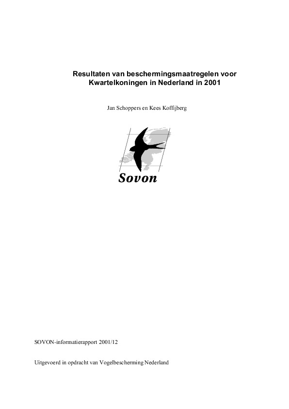 Omslag Resultaten van beschermingsmaatregelen voor Kwartelkoning in Nederland in 2001