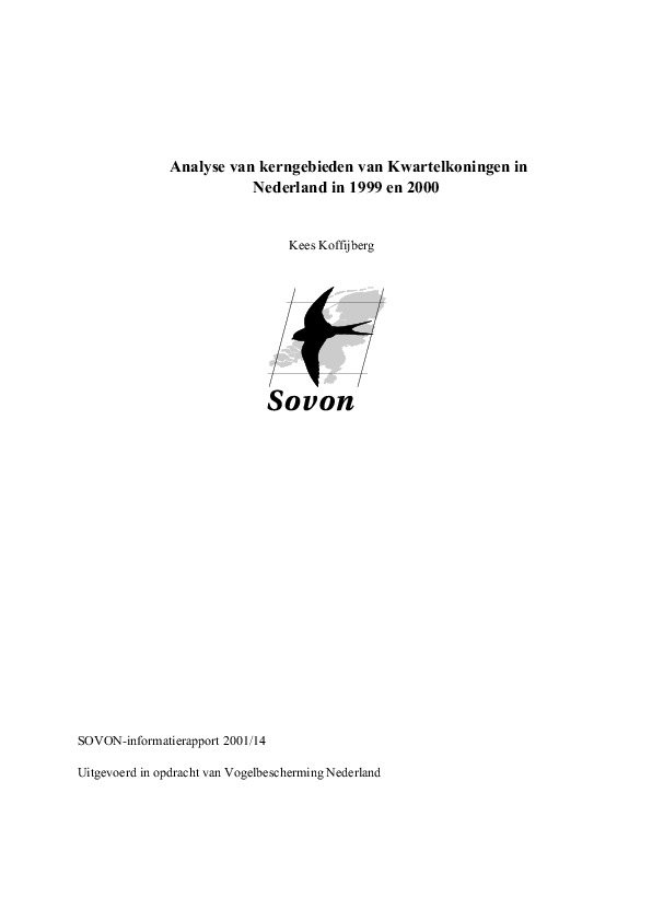 Omslag Analyse van kerngebieden van Kwartelkoningen in Nederland in 1999 en 2000
