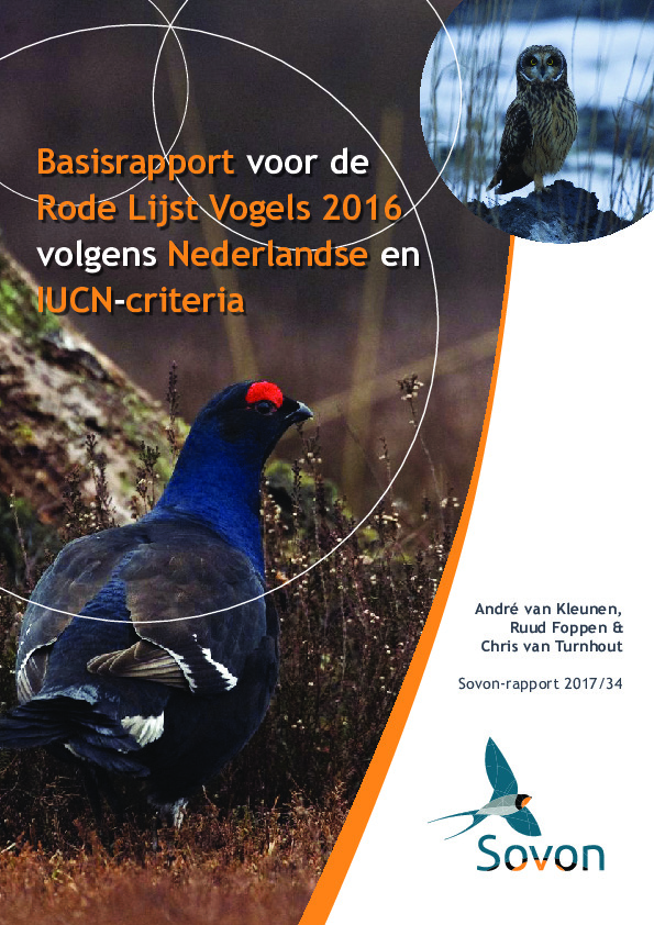 Omslag Basisrapport voor de Rode Lijst Vogels 2016 volgens Nederlandse en IUCN-criteria 2017