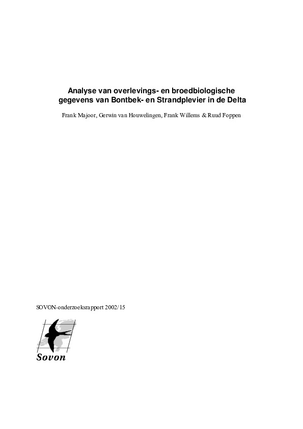 Omslag Broedbiologische analyse van de Bontbek- en Strandpleviergegevens uit de Delta