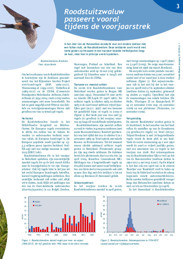 Omslag Roodstuitzwaluw passeert vooral tijdens de voorjaarstrek