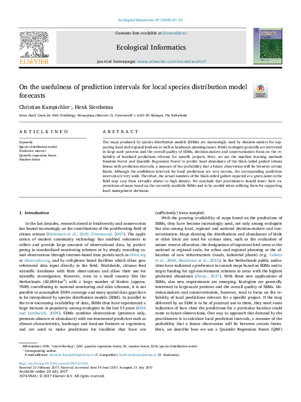 Omslag On the usefulness of prediction intervals for local species distribution model forecasts