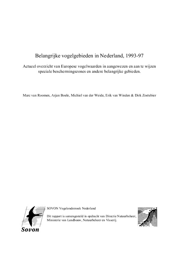 Omslag Belangrijke vogelgebieden in Nederland, 1993-97