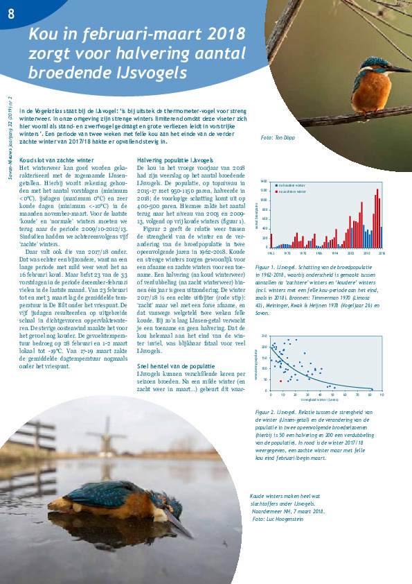 Omslag Kou in februari-maart 2018 zorgt voor halvering aantal broedende IJsvogels
