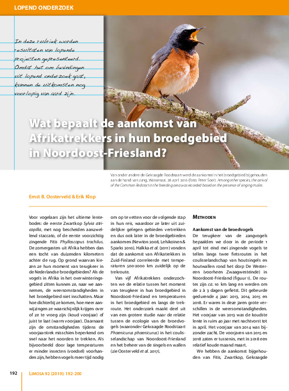 Omslag Wat bepaalt de aankomst van Afrikatrekkers in hun broedgebied in Noordoost-Friesland?