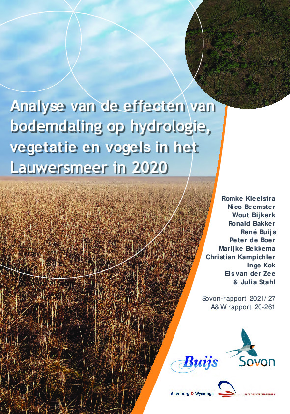 Omslag Analyse van effecten van bodemdaling op hydrologie, vegetatie en vogels in het Lauwersmeer in 2020. 