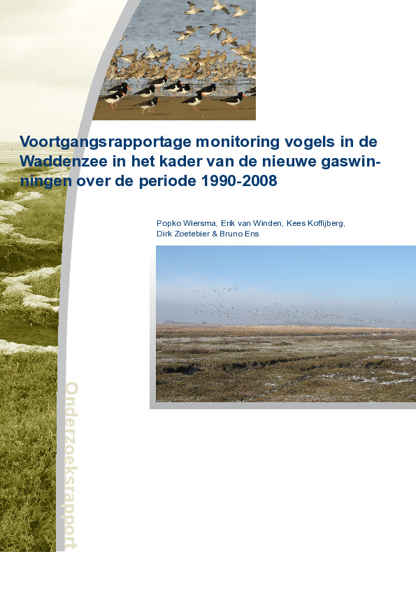 Omslag Voortgangsrapportage monitoring vogels in de Waddenzee in het kader van de nieuwe gaswinningen over de periode 1990-2008