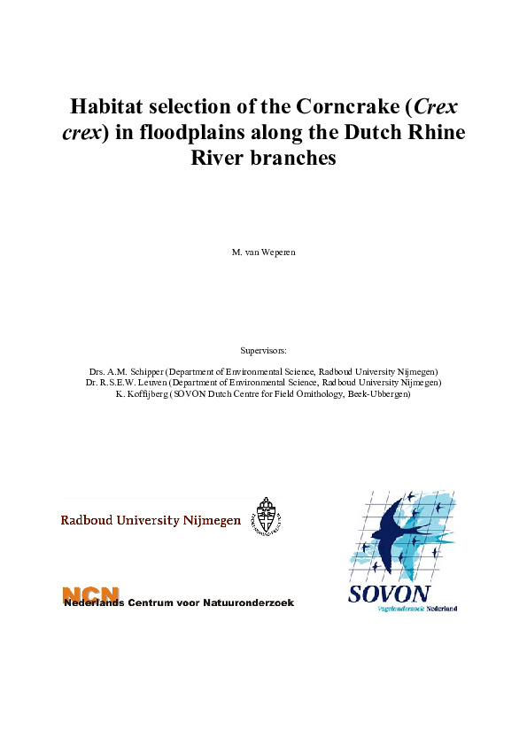 Omslag Habitat selection of the Corn Crake in floodplains along the Dutch Rhine River