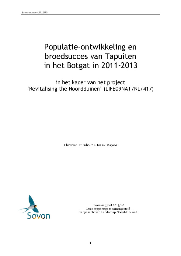 Omslag Populatie-ontwikkeling en broedsucces van Tapuiten in het Botgat