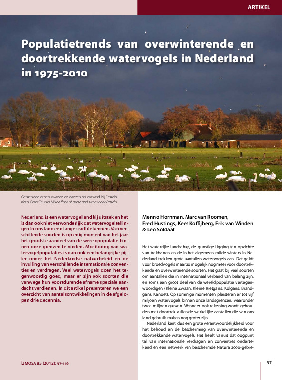 Omslag Populatietrends watervogels 1975-2010
