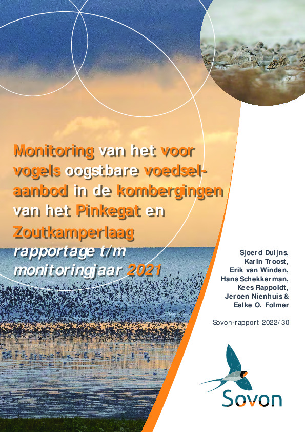 Omslag Monitoring van het voor vogels oogstbare voedselaanbod in de kombergingen van het Pinkegat en Zoutkamperlaag. Rapportage t/m monitoringjaar 2021