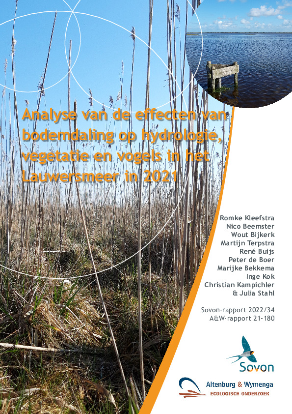 Omslag Analyse van de effecten van bodemdaling op hydrologie, vegetatie en vogels in het Lauwersmeer in 2021.