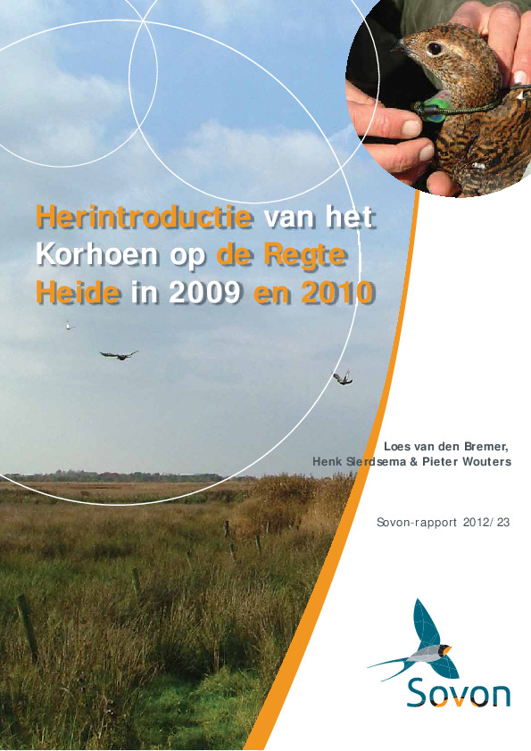 Omslag Herintroductie van het Korhoen op de Regte Heide in 2009 en 2010.