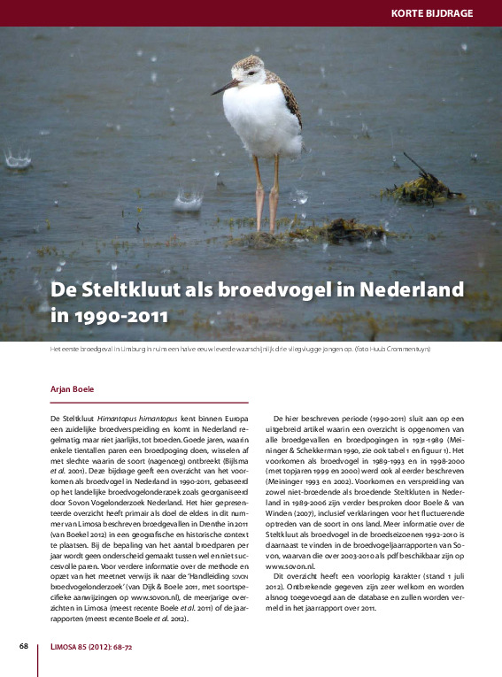 Omslag De Steltkluut als broedvogel in Nederland in 1990-2011