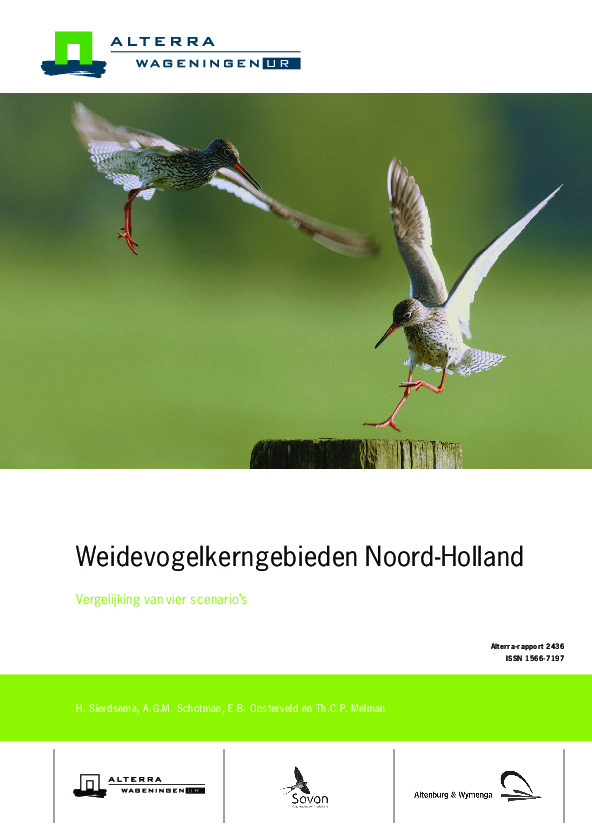 Omslag Weidevogelkerngebieden Noord-Holland; vergelijking van vier scenario’s