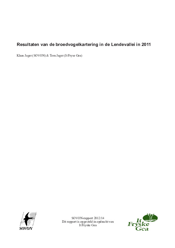 Omslag Resultaten van de broedvogelkartering in de Lendevallei in 2011