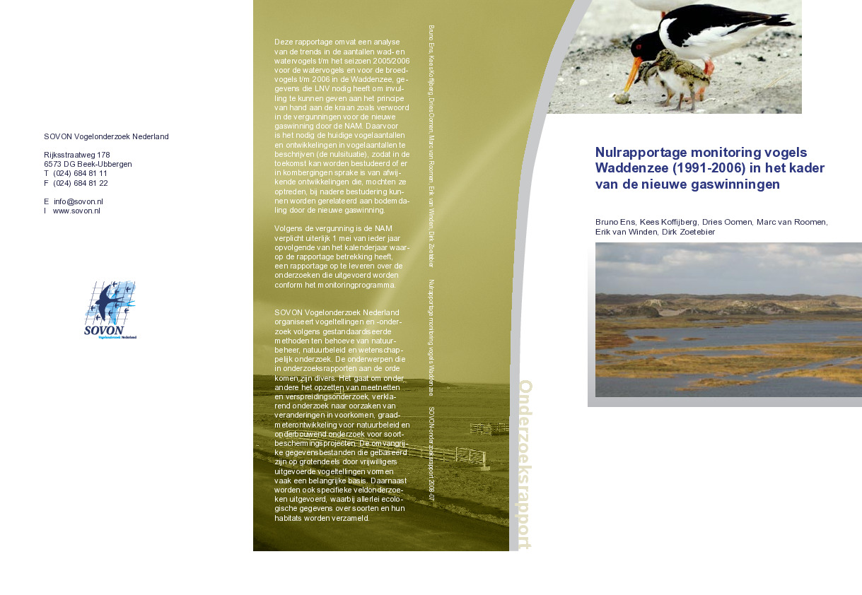 Omslag Nulrapportage monitoring vogels Waddenzee (1991-2006) in het kader van de nieuwe gaswinningen