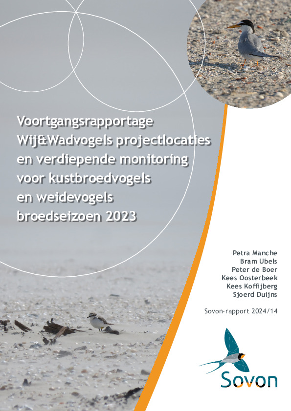 Omslag Voortgangsrapportage Wij&Wadvogels projectlocaties en verdiepende monitoring voor kustbroedvogels en weidevogels broedseizoen 2023