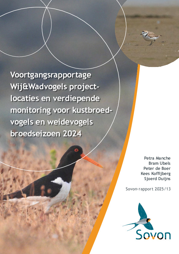 Omslag Voortgangsrapportage Wij&Wadvogels projectlocaties en verdiepende monitoring voor kustbroedvogels en weidevogels broedseizoen 2024