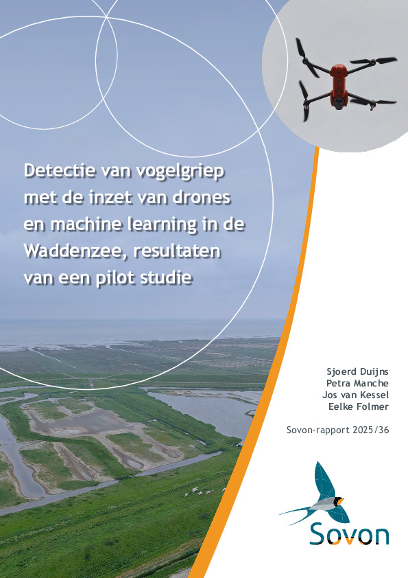 Omslag Detectie van vogelgriep met de inzet van drones en machine learning in de Waddenzee, resultaten van een pilot studie