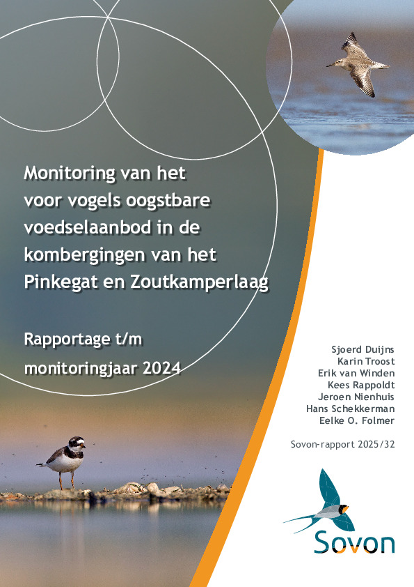 Omslag Monitoring van het voor vogels oogstbare voedselaanbod in de kombergingen van het Pinkegat en Zoutkamperlaag Rapportage t/m monitoringjaar 2024