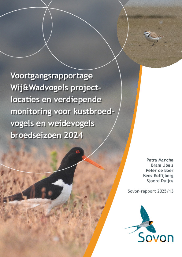 Omslag Voortgangsrapportage Wij&Wadvogels projectlocaties en verdiepende monitoring voor kustbroedvogels en weidevogels broedseizoen 2024
