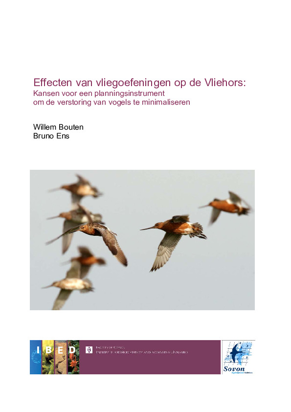 Omslag Effecten van vliegoefeningen op de Vliehors: Kansen voor een planningsinstrument om de verstoring van vogels te minimaliseren