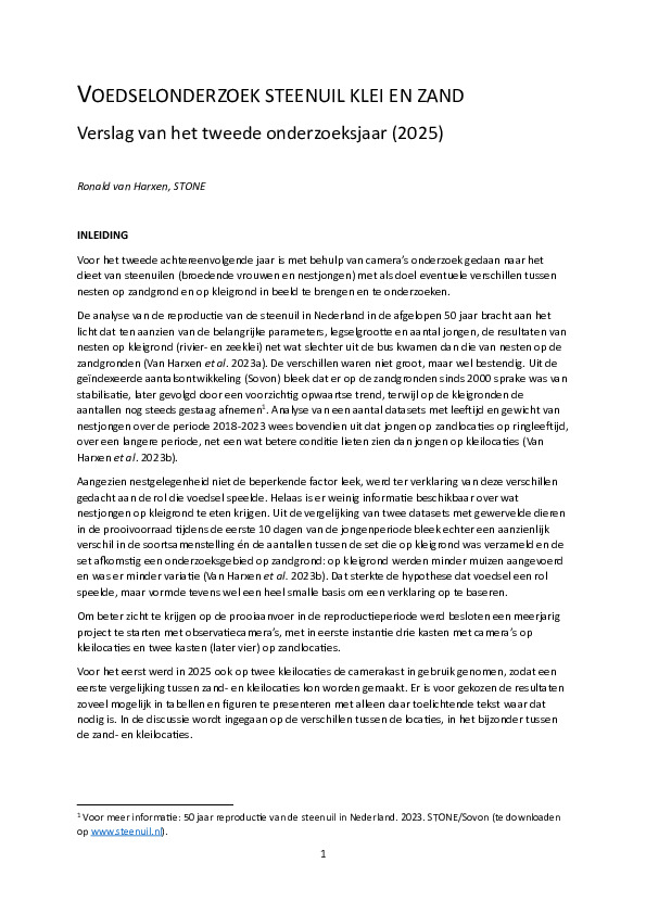 Omslag Voedselonderzoek Steenuil klei en zand, verslag van het tweede onderzoeksjaar (2025)