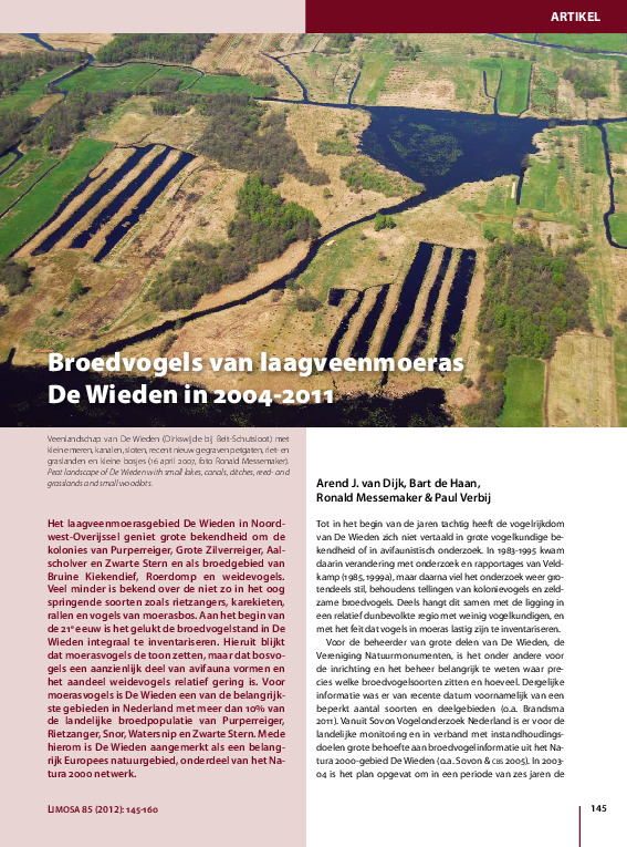 Omslag Broedvogels van laagveenmoeras De Wieden in 2004-2011