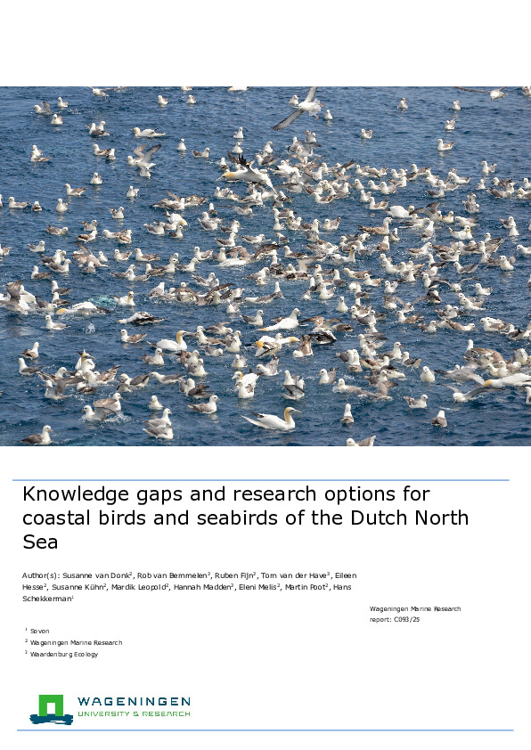 Omslag Knowledge gaps and research options for coastal birds and seabirds of the Dutch North Sea