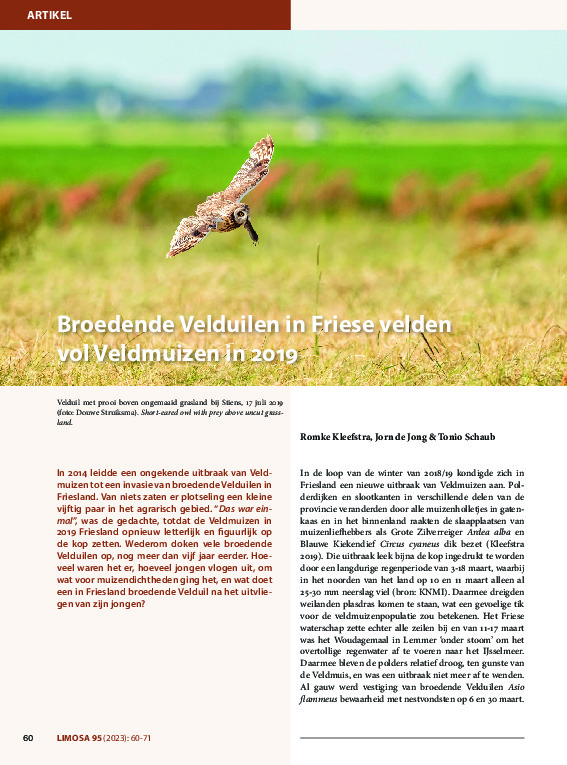 Omslag Broedende Velduilen in Friese velden vol Veldmuizen in 2019
