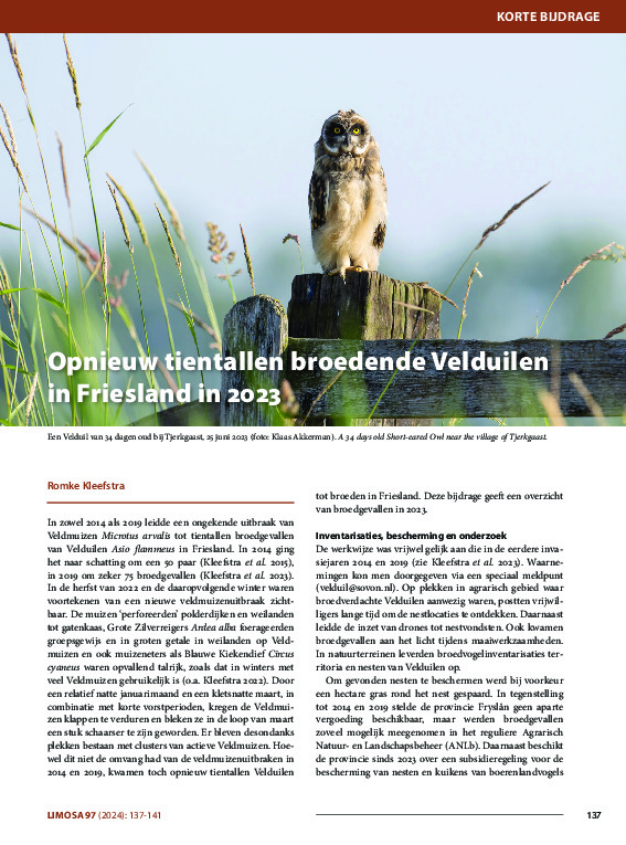 Omslag Opnieuw tientallen broedende Velduilen in Friesland in 2023
