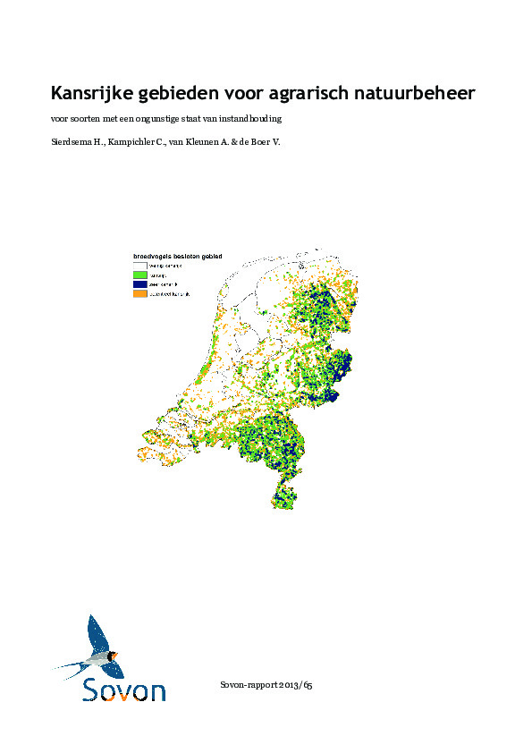 Omslag Kansrijke gebieden voor agrarisch natuurbeheer voor soorten met een ongunstige staat van instandhouding