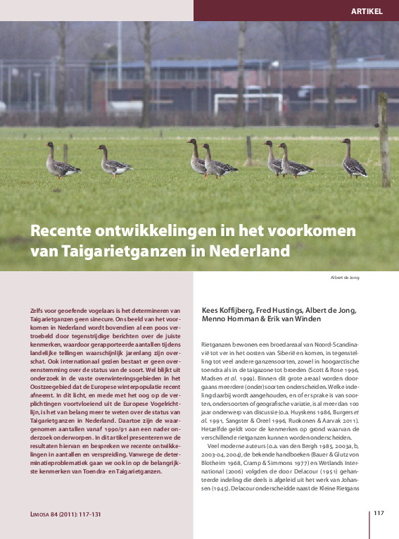 Omslag Recente ontwikkelingen in het voorkomen van Taigarietganzen in Nederland