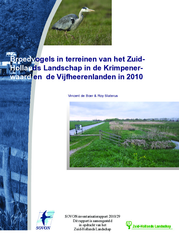 Omslag Broedvogels in terreinen van het Zuid-Hollands Landschap in de Krimpenerwaard en  de Vijfheerenlanden in 2009