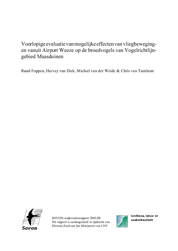 Omslag Voorlopige evaluatie van mogelijke effecten vliegbewegingen vanuit Airport Weeze op de broedvogels van Vogelrichtlijngebied Maasduinen