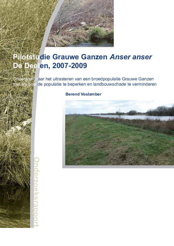 Omslag Pilotstudie Grauwe Ganzen in De Deelen, 2007-2010