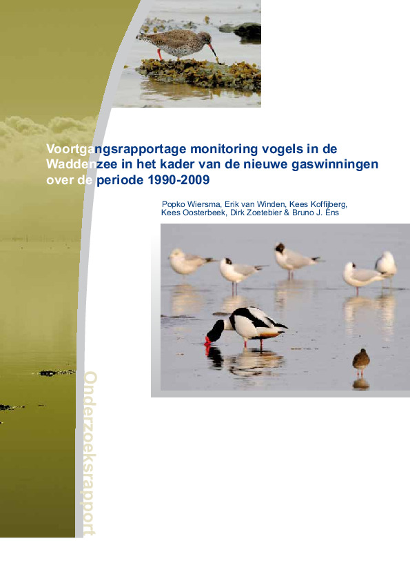 Omslag Voortgangsrapportage monitoring vogels in de Waddenzee in het kader van de nieuwe gaswinningen over de periode 1990-2009