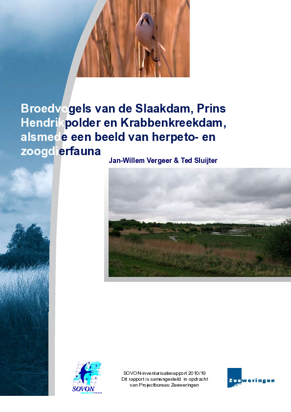 Omslag Broedvogels van de Slaakdam, Prins Hendrikpolder en Krabbenkreekdam, alsmede een beeld van herpeto- en zoogdierfauna