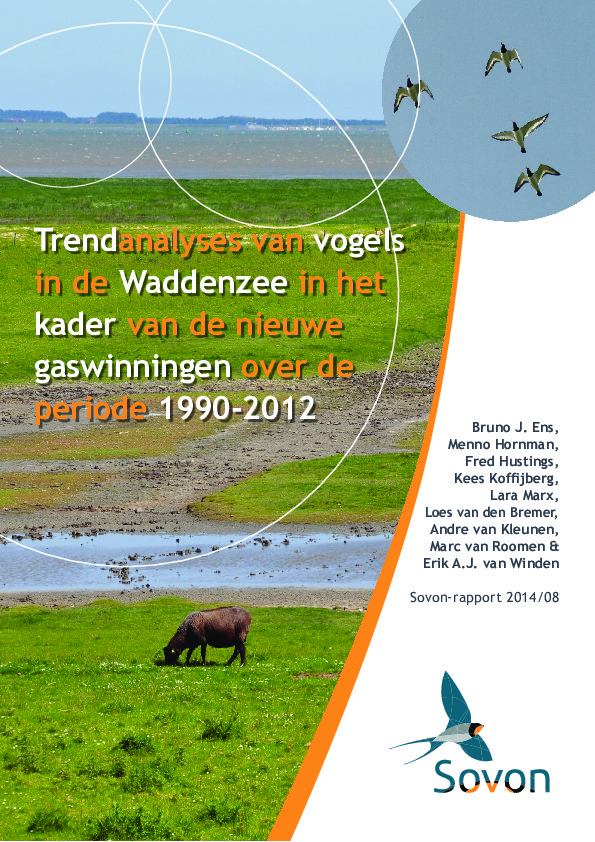 Omslag Trendanalyses van vogels in de Waddenzee in het kader van de nieuwe gaswinningen over de periode 1990-2012.