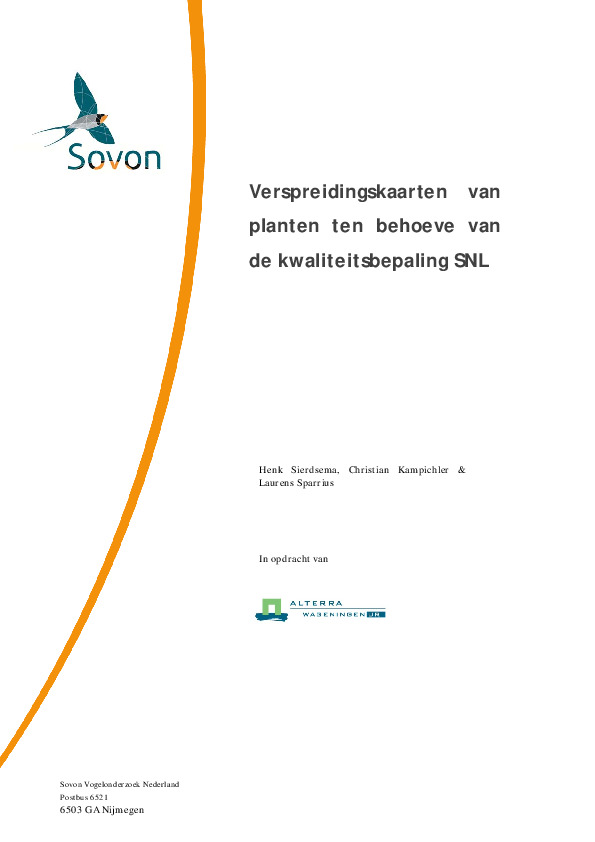 Omslag Verspreidingskaarten van plantenten behoeve van de kwaliteitsbepaling SNL