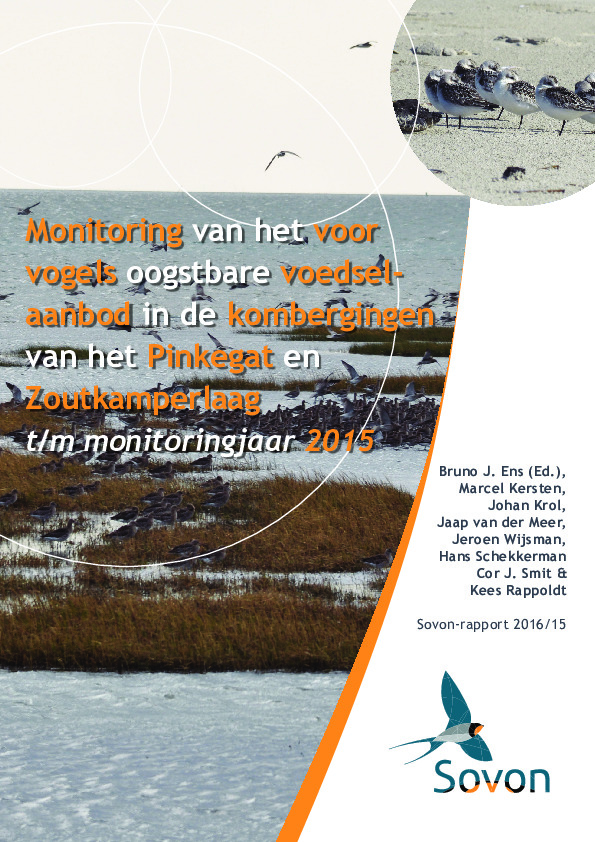 Omslag Monitoring van het voor vogels oogstbare voedselaanbod in de kombergingen van het Pinkegat en Zoutkamperlaag. Rapportage tot en met monitoringjaar 2015