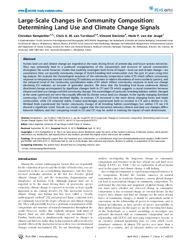 Omslag Large-Scale Changes in Community Composition: Determining Land Use and Climate Change Signals