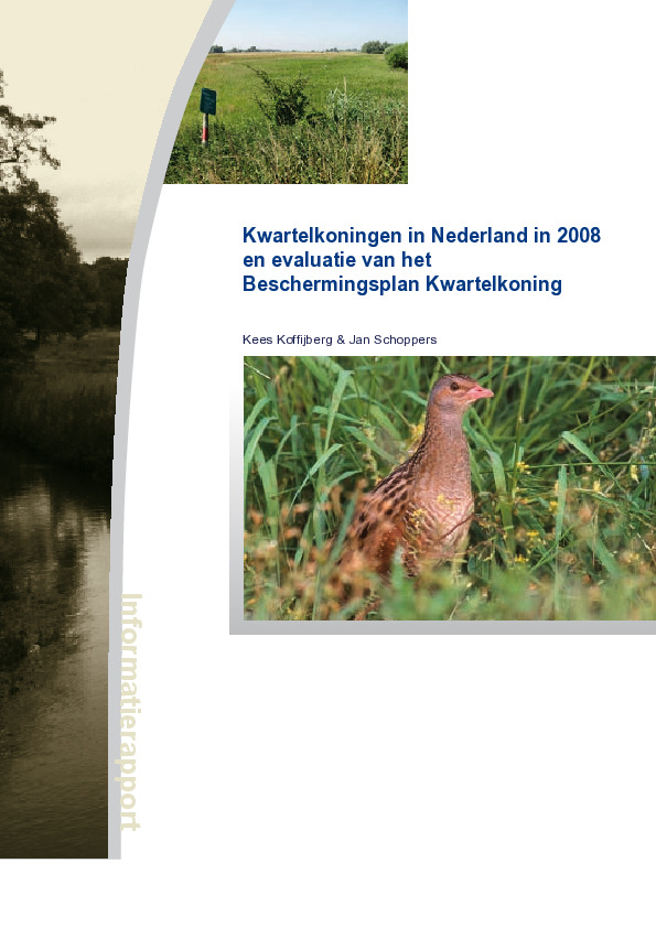 Omslag Kwartelkoningen in Nederland in: 2008 en evaluatie van het Beschermingsplan Kwartelkoning