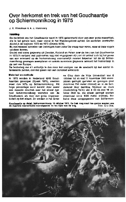 Omslag Over herkomst en trek van het Goudhaantje op Schiermonnikoog in 1975.