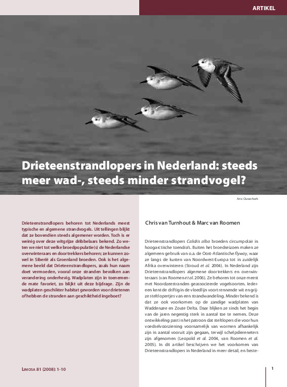 Omslag Drieteenstrandlopers in Nederland: steeds meer wad-, steeds minder strandvogel?
