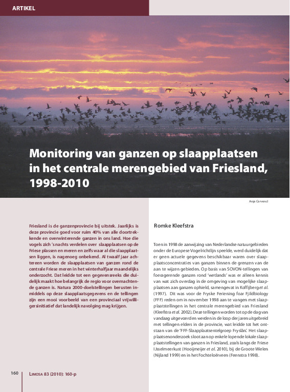 Omslag Monitoring van ganzen op slaapplaatsen in het centrale merengebied in Friesland 1998-2010